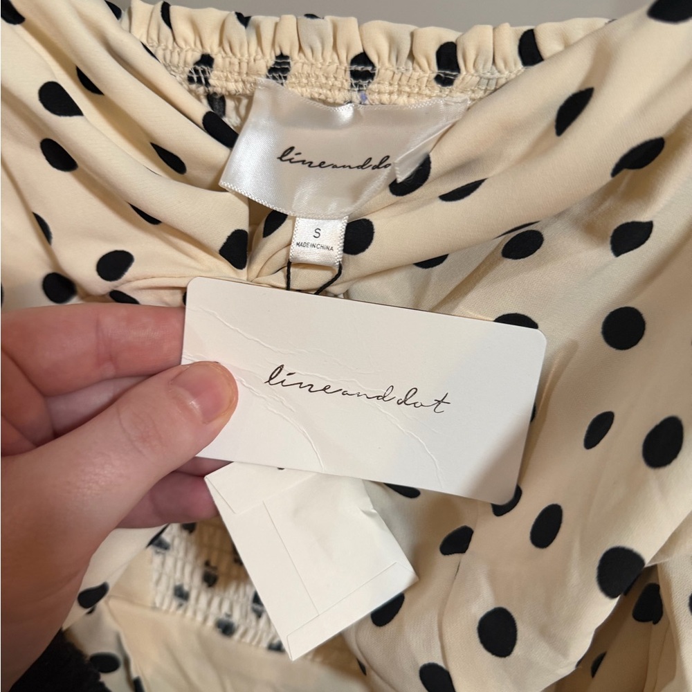 NWT Line & Dot Cream Polka Dot Long Sleeve Cut Out Tie-Front Dress - Picture 3 of 10